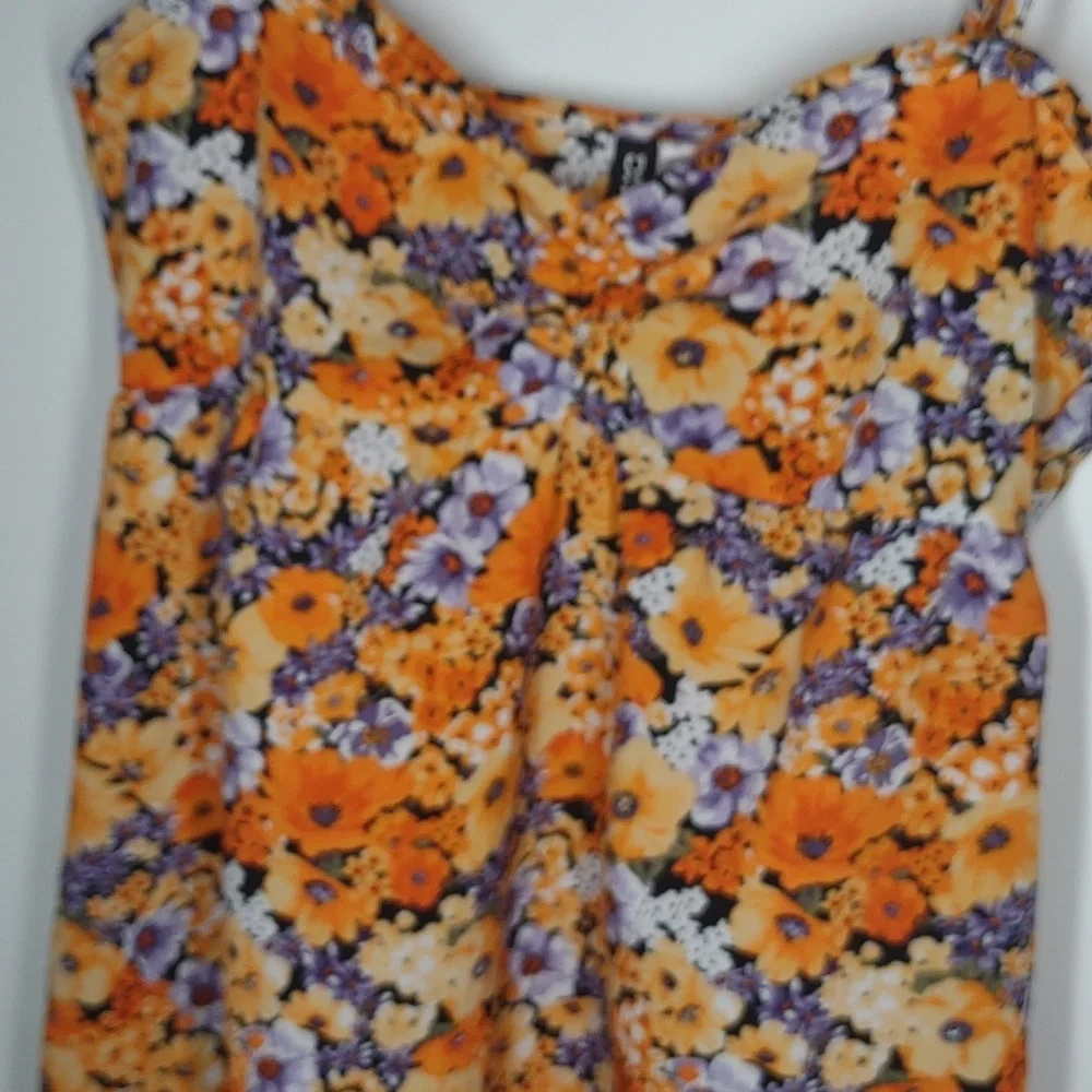 Divided Floral Babydoll Dress Orange Wildflower Spring Summer Sun Dress XS - Picture 13 of 15